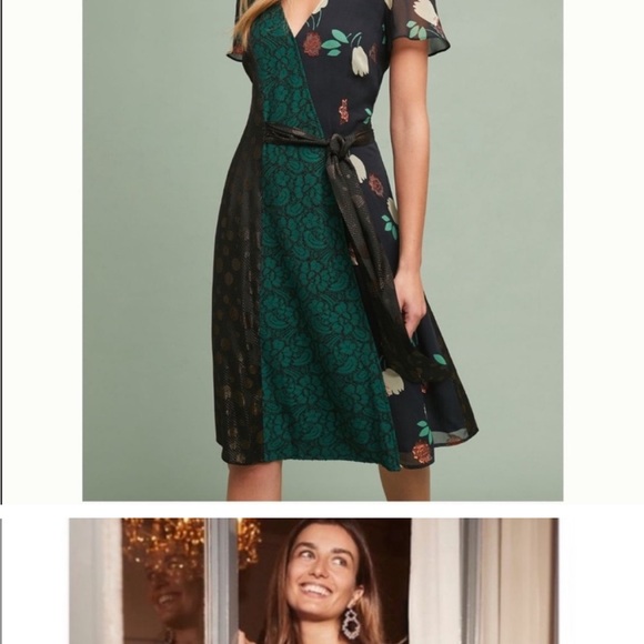 Anthropologie Green and Black Fit and Flare Midi Dress - Picture 1 of 9